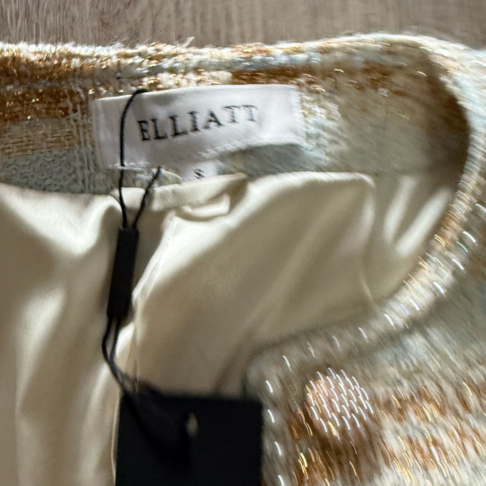elliatt ashlyn white blue & gold long sleeve metallic tweed mini skirt set small - Picture 11 of 14